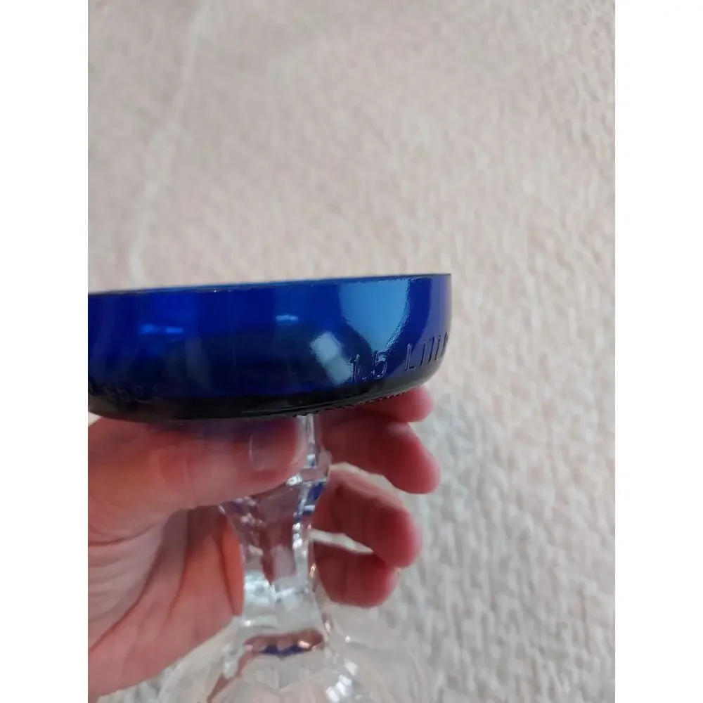 Cobalt Glass Handmade candle holder 5 inch tall by 4 inches across NWOT